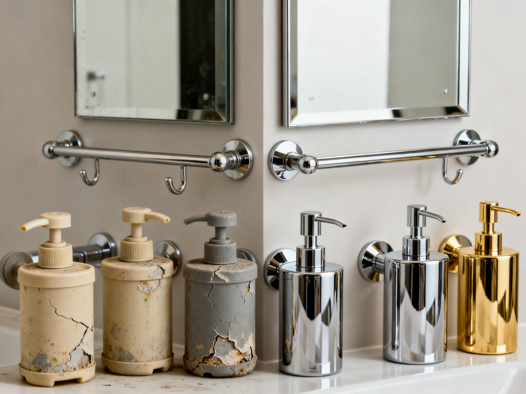 Accesorios metalicas para baño vs accesorios plastico para baños